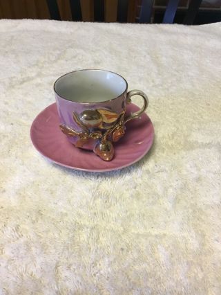 Antique Germany German Miniature Porcelain Tea Cup & Saucer Hand Painted