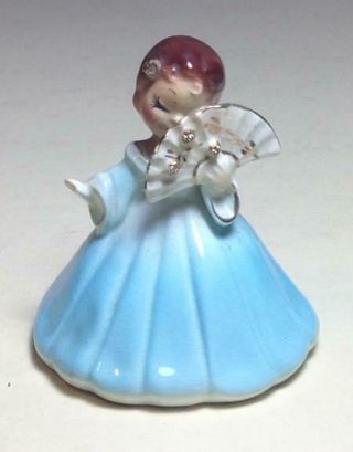 Vintage Josef Originals Girl W.  Fan Figurine 3 1/4 " H