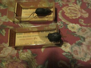 2 Vintage Weber Mouse Old Fishing Lure Glass Eyes 1 Black,  1 Gray