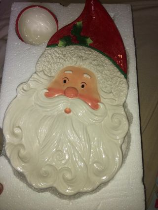 Fitz And Floyd Peppermint Santa 14” Chip And Dip Platter,  Box Is 6