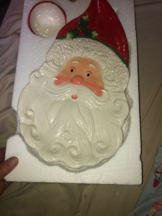 Fitz And Floyd Peppermint Santa 14” Chip And Dip Platter,  Box Is 7