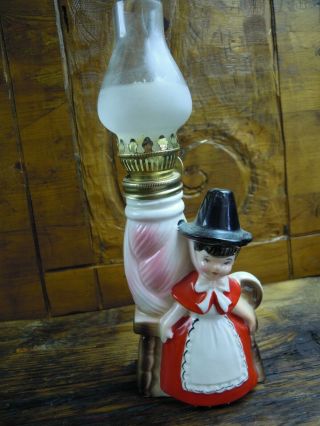 Small Miniature Glass Oil Lamp Pixie Fairy Wick And Glass Chimney Vintage
