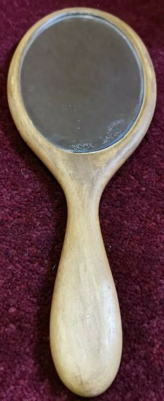 Antique Wooden Hand Mirror With Bevelled Edge