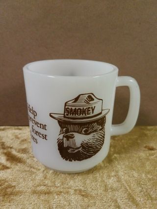 Vintage Smokey The Bear Glasbake 3 1/2 " Tall Mug Cup White With Brown