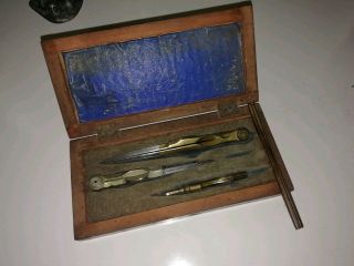 Antique Dividers Compass In Wooden Box,  Nautical,  Brass,  Wooden Box