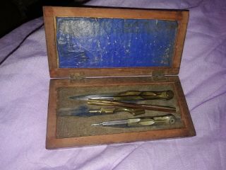 Antique Dividers compass in wooden box,  nautical,  Brass,  wooden box 3