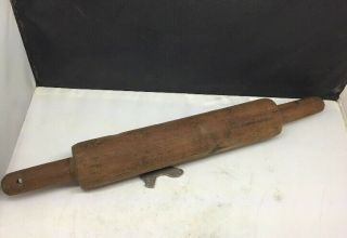 Authentic Antique Primitive Wood Rolling Pin Wooden Carved One Piece