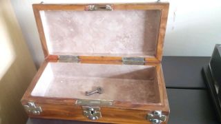 Vintage Wooden Jewellery Trinket Box With Lock And Key,