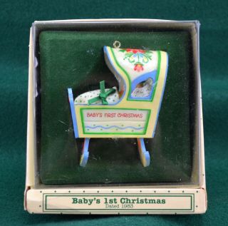 1983 Hallmark Baby’s 1st First Christmas Keepsake Ornament Dated Bassinet