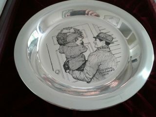 Norman Rockwell 1974 Solid Sterling Silver Hanging The Wreath Plate Christmas