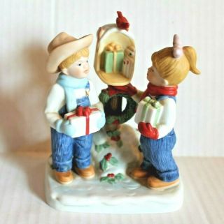 Home Interiors Denim Days Sharing The Love Of Christmas Boy & Girl Figurine