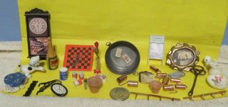 Vintage Dollhouse General Store Fairy Garden Clock Washboard Tub Cups Clipboard