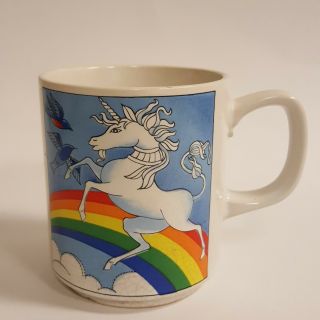 Sky Unicorn Flying Past Rainbows Clouds And Blue Birds Coffee Mug B64
