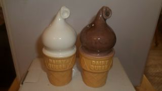 " Rare " Vintage Ceramic Dairy Queen Choc.  & Vanilla Ice Cream Cones S & P Shakers