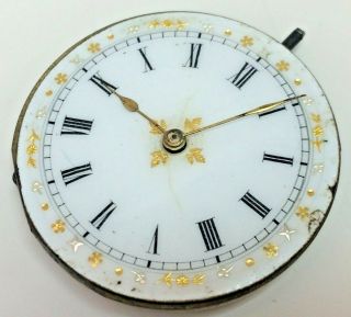 Antique Swiss Made Cylinder Pocket Watch Movement With Pretty Dial