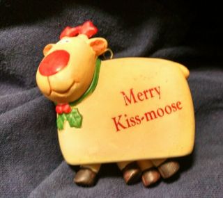 Merry Kiss Moose Moose Antlers Christmas Ornament Ceramic Dangle Leg Summit 1988