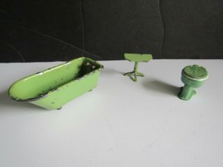 Vtg Tootsie Toy Doll House Green Metal Toilet & Bathtub Bathroom