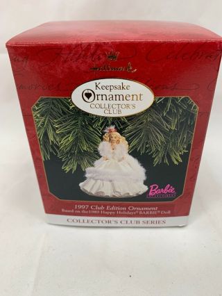1997 Hallmark Ornament Club Edition Based On 1989 Happy Holidays Barbie W/box