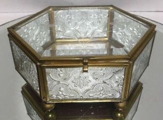 Vtg.  Antique Beveled Clear Glass Jewelry Casket Trinket Box