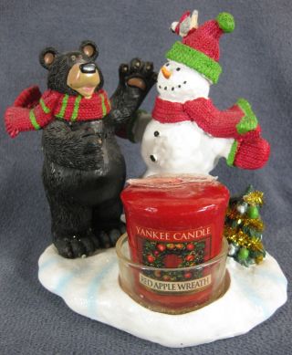 Yankee Candle Votive Holder Christmas Snowman Black Bear 2012 Figural 1264223