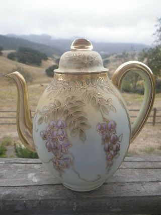 Antique Hand Painted Gold & Grapes Porcelain Japanese Teapot Signed “nippon”