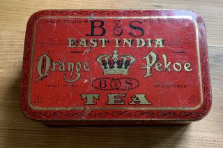 Vintage Red B & S Bleecker & Simmons East India Orange Pekoe Tea 3oz Tin Antique