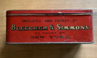 Vintage Red B & S Bleecker & Simmons East India Orange Pekoe Tea 3oz Tin Antique 2