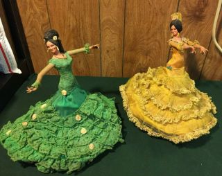 Vintage Yellow & Green Dress Spanish Flamenco Dancer Dolls
