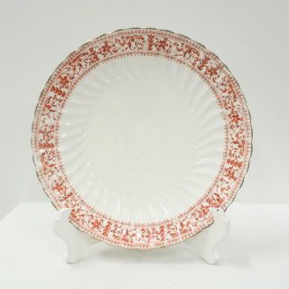 Antique White Dinner Plate With Red Floral And Gold Pattern Trim 413