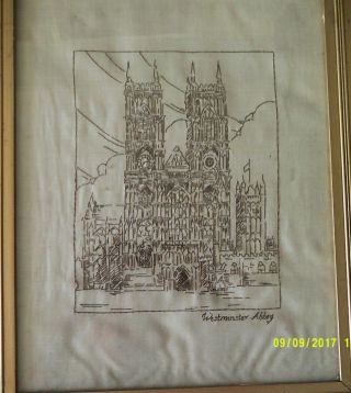 Vintage Embroidered Picture of Westminster Abbey 2