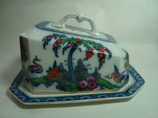 An Antique Keeling & Co Ltd Losol Ware Cheese Dish & Cover,  " Exotic ".