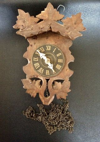 Antique Vintage Black Forest Cuckoo Clock,  Wood Case & Dial,  Wind Up Mechanism.