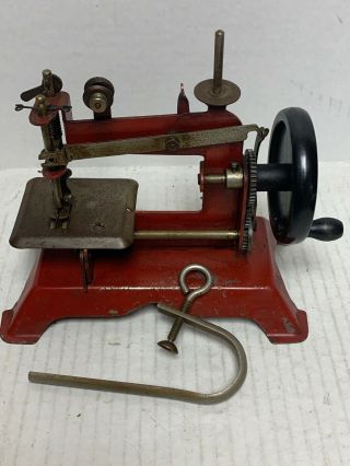 Casige Antique Mini Toy Sewing Machine Germany Hand Crank Red Metal