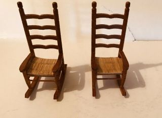 Two 5” Doll House Doll Shaker Ladderback Rocking Chairs