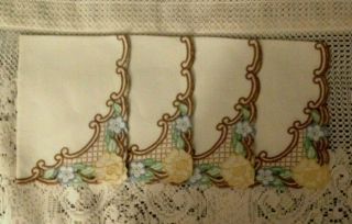 Lovely Set Of Vintage Table Linen Napkins/placemats X 4 Madeira Hand Embroidery