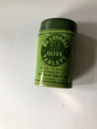 Dr.  Edwards Olive Tablets Mfg Columbus Oh Vintage Medical Tin Collectible Green