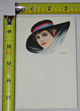 NANNI Signed FASHION GLAMOUR GIRL w HAT 21 - 2 Art Deco PORTRAIT POSTCARD Antique 4
