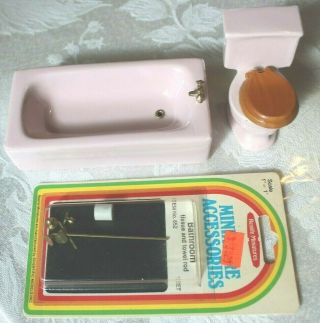 Vintage Miniature Dollhouse Porcelain Bathroom Pink Scale 1 " = 1 
