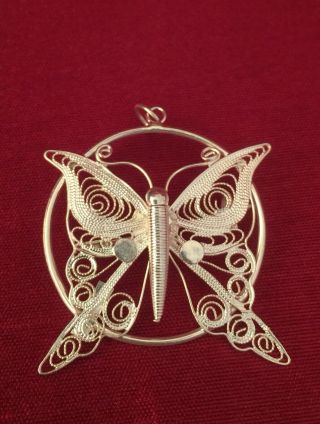Vintage Antique Silver Filigree Butterfly Brooch Pendant Jewellery Pin.