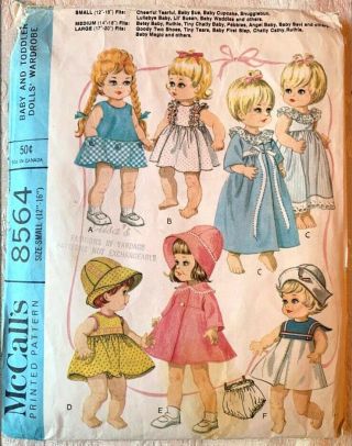 Vintage 8564 Mccalls 1966 Baby Doll Clothes Sewing Org Pattern 12 - 16 " So Cute