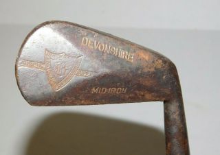 Antique James W Brine Devonshire Golf Club Course Mid Iron Hickory Wood Shaft