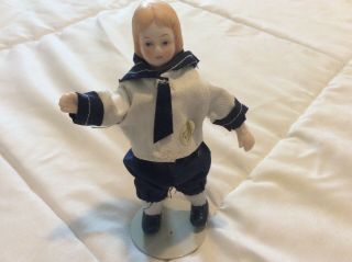 Vintage All Bisque Shackman Boy Doll Paper Tag Sailor Outfit Dollhouse