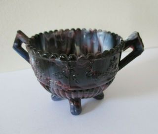 Antique Sowerby / Davidsons Purple Malachite Dated 1872 Slag Glass 2 Handle Bowl