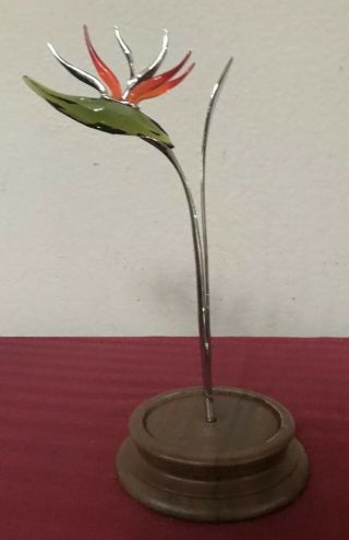 Swarovski Crystal Exotic Bird Of Paradise Flower Green/orange Silver Stem Statue
