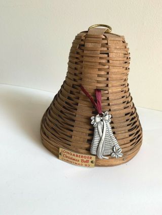 Longaberger 1983 Christmas Bell Basket W/ Pewter Ornament/tie - On