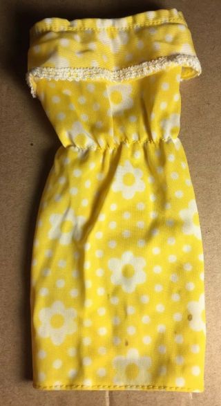 Vintage Barbie Sheath Dress - Yellow With White Flowers And Polka Dots & Lace