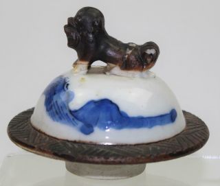 Fine Antique Chinese 19thc Qing Porcelain Blue & White Jar Lid Foo Dog Finial