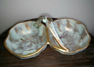 Stangl 22kt Antique Gold 3784 9 Inch Double Candy Relish Nut Dish With Handle