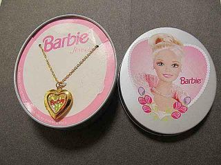Vintage 1999 Barbie Doll Gold Tone Locket Heart Pendant Jewelry Little Girl Kid