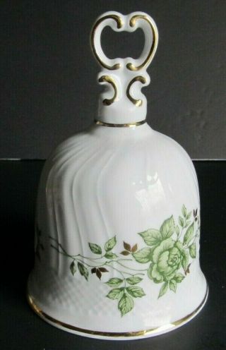 Hollohaza Porcelain Bell With Green Rose And Gold Trim